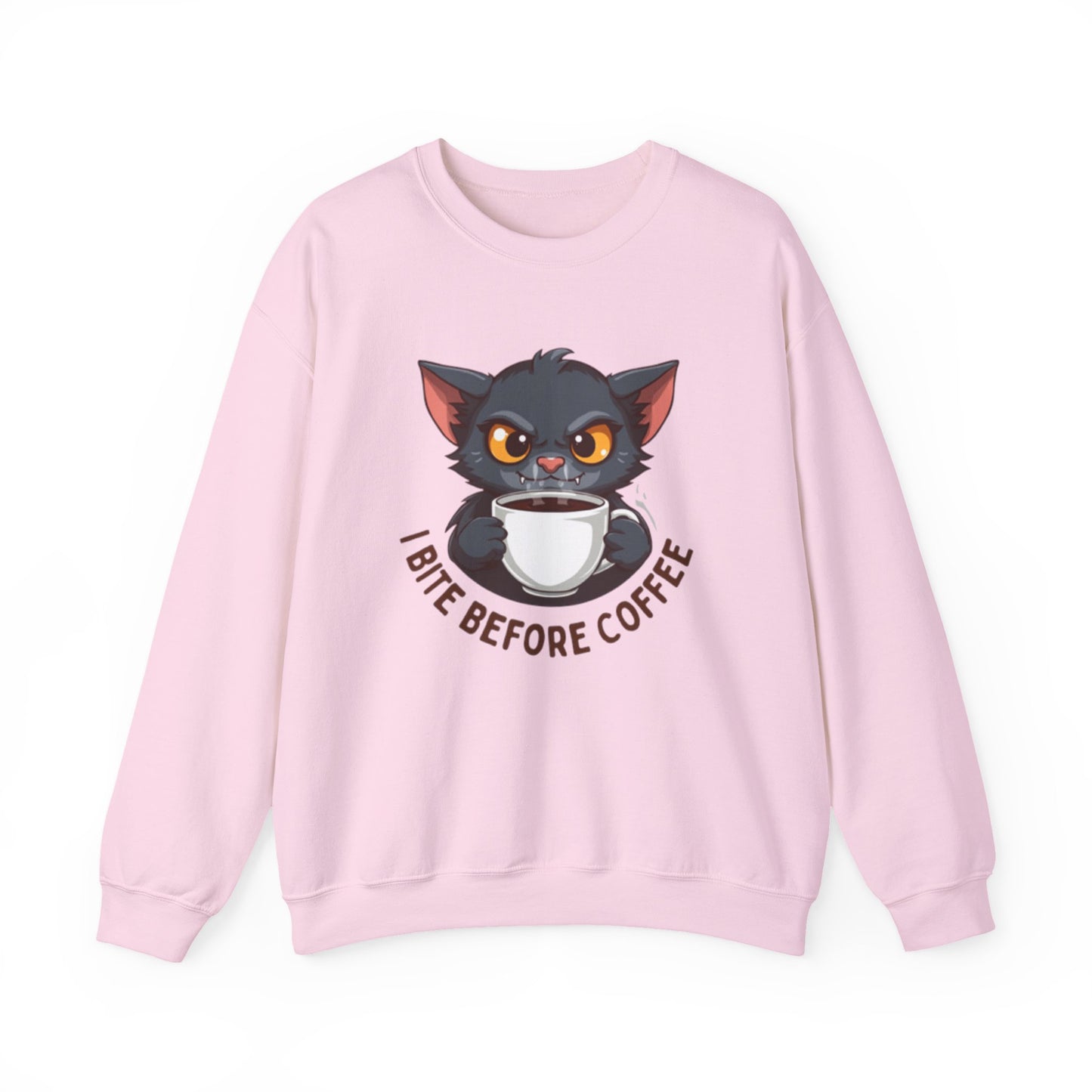 Grumpy Kitty “I Bite Before Coffee” Graphic Crewneck Sweatshirt
