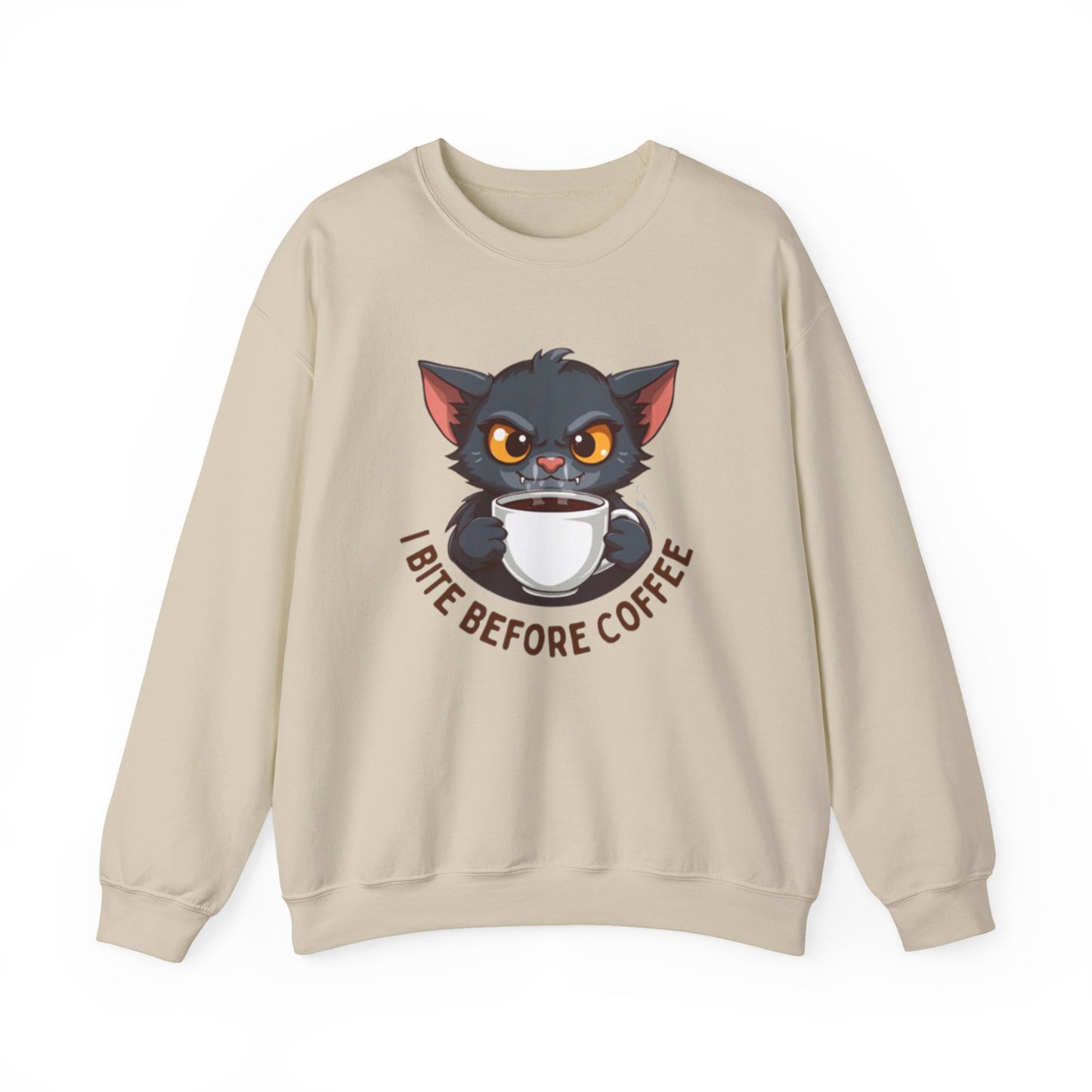 Grumpy Kitty “I Bite Before Coffee” Graphic Crewneck Sweatshirt