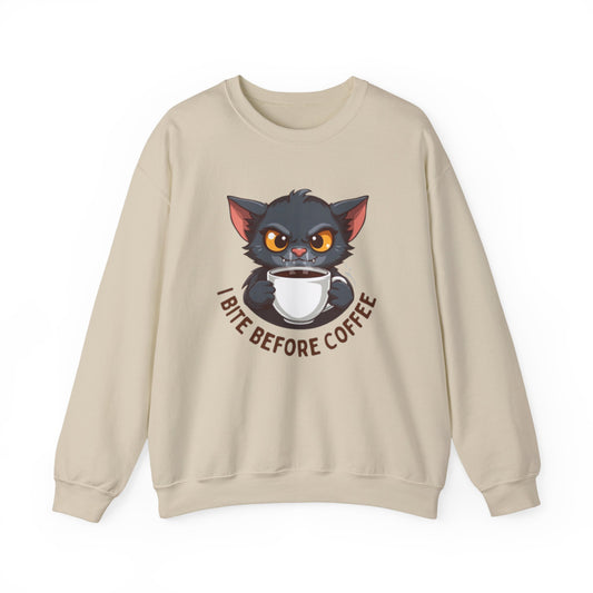 Grumpy Kitty “I Bite Before Coffee” Graphic Crewneck Sweatshirt