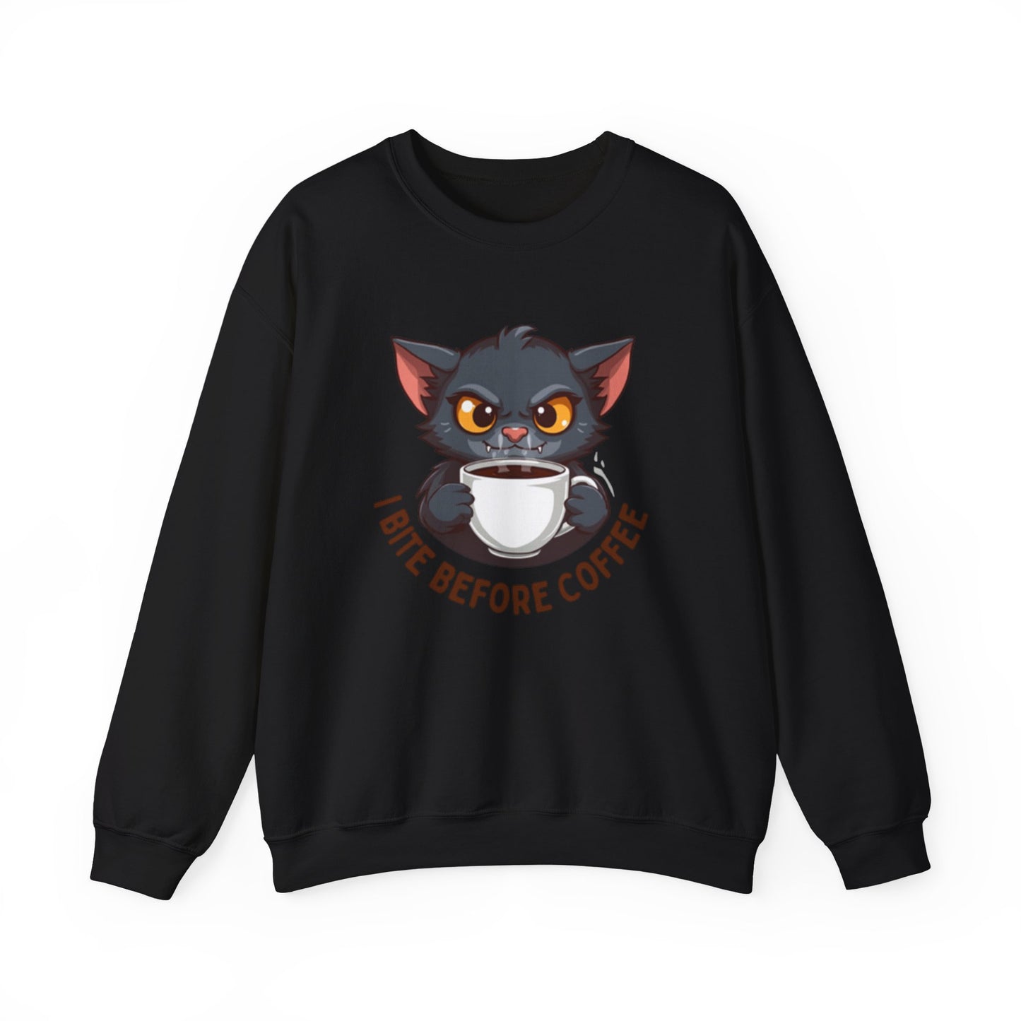 Grumpy Kitty “I Bite Before Coffee” Graphic Crewneck Sweatshirt