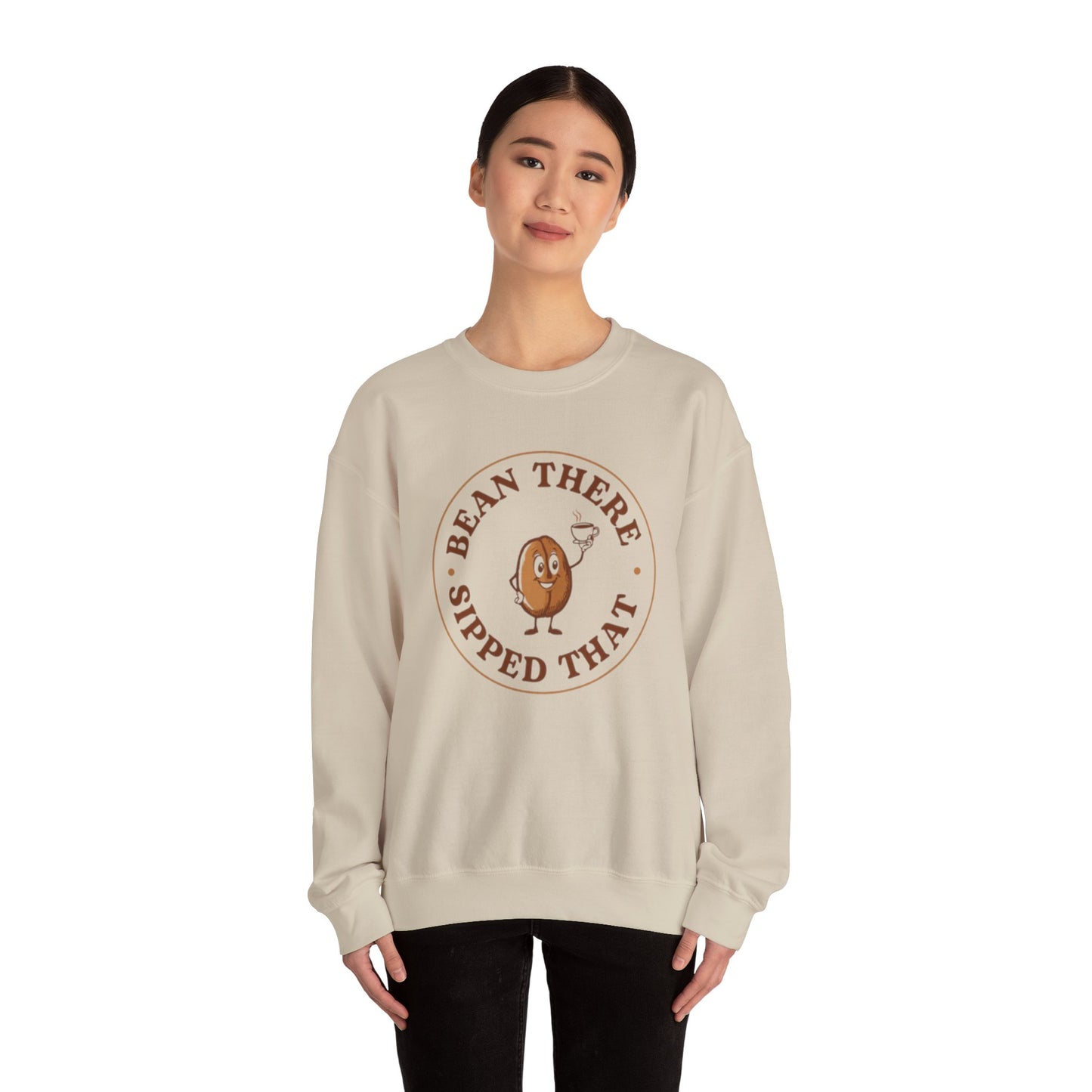 “Bean There, Sipped That” — Cute Coffee Lover Crewneck Sweatshirt